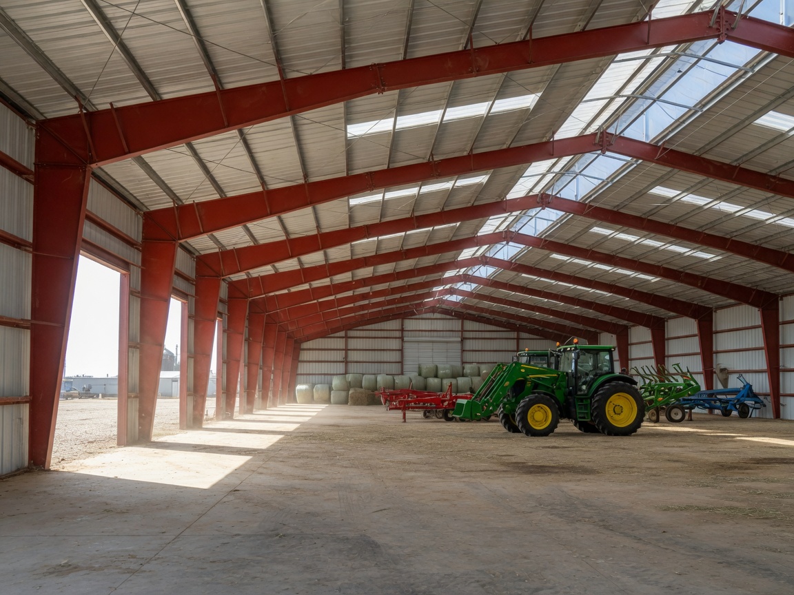 Open agricultural PEB interior ready for farm equipment