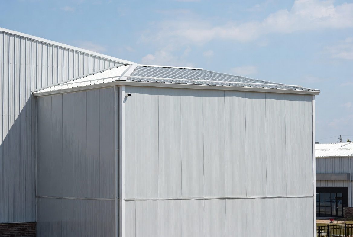 Commercial building with insulated metal panel walls and metal roof