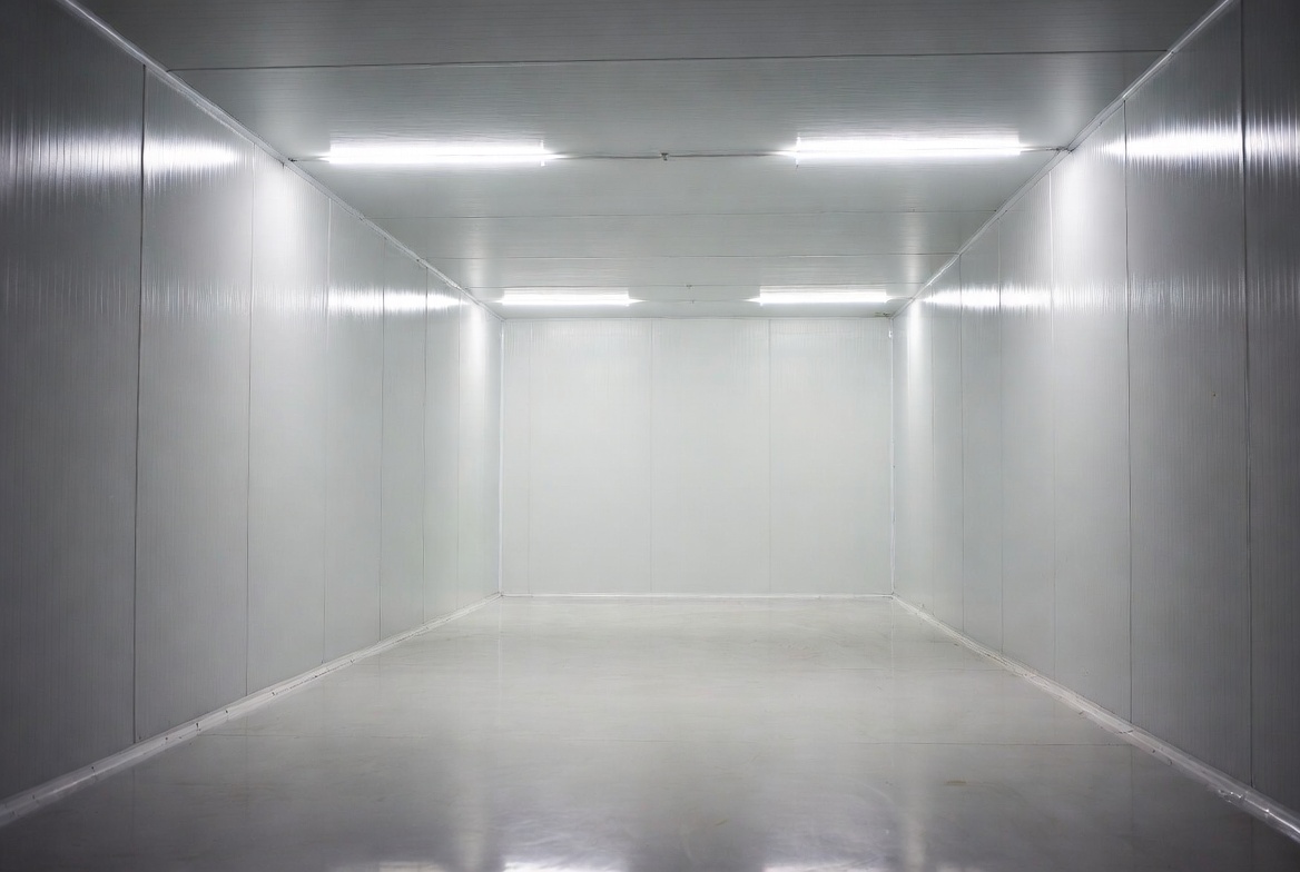 Bright white insulated metal panel interior walls and ceiling