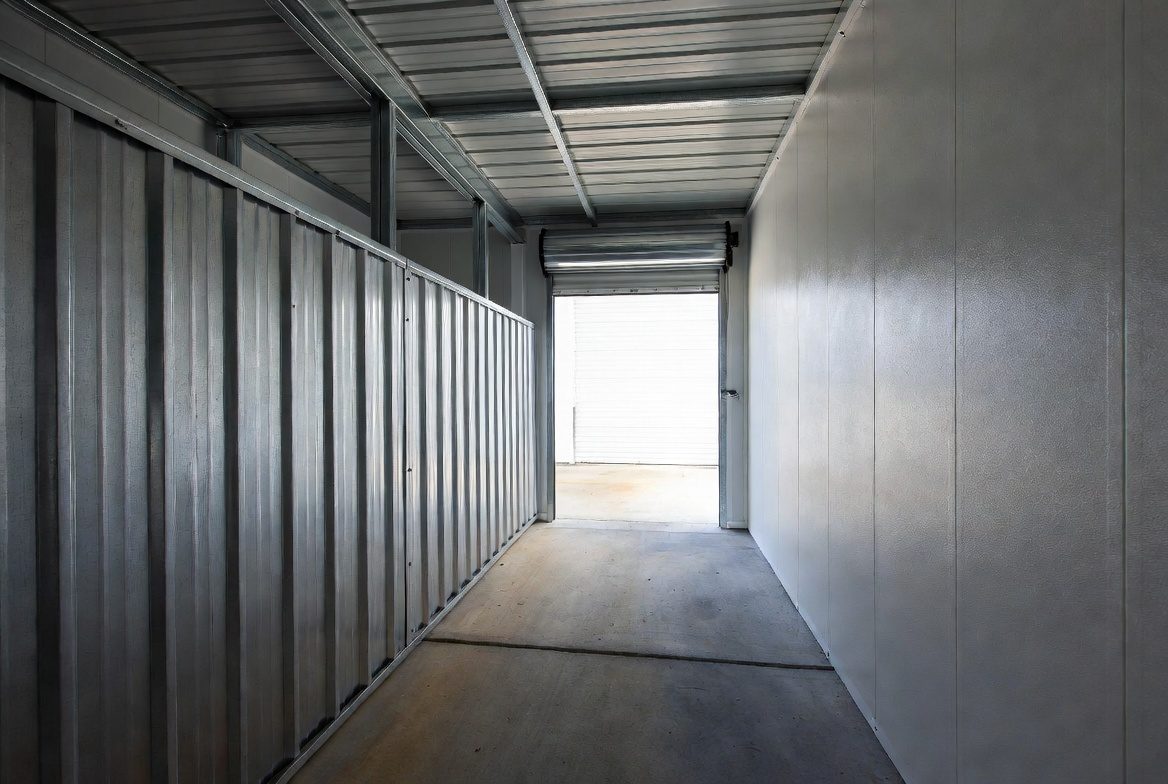 Interior of mini storage unit with Galvalume metal partitions and roof