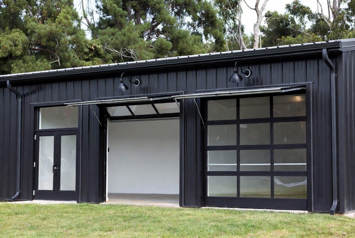 Black luxury shop with glass OH doors