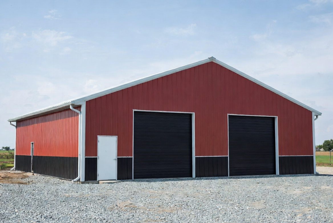Barn red with black metal wainscot