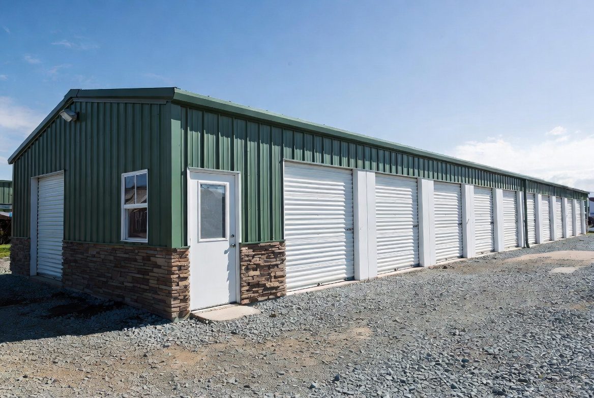 Green mini storage with stone office end